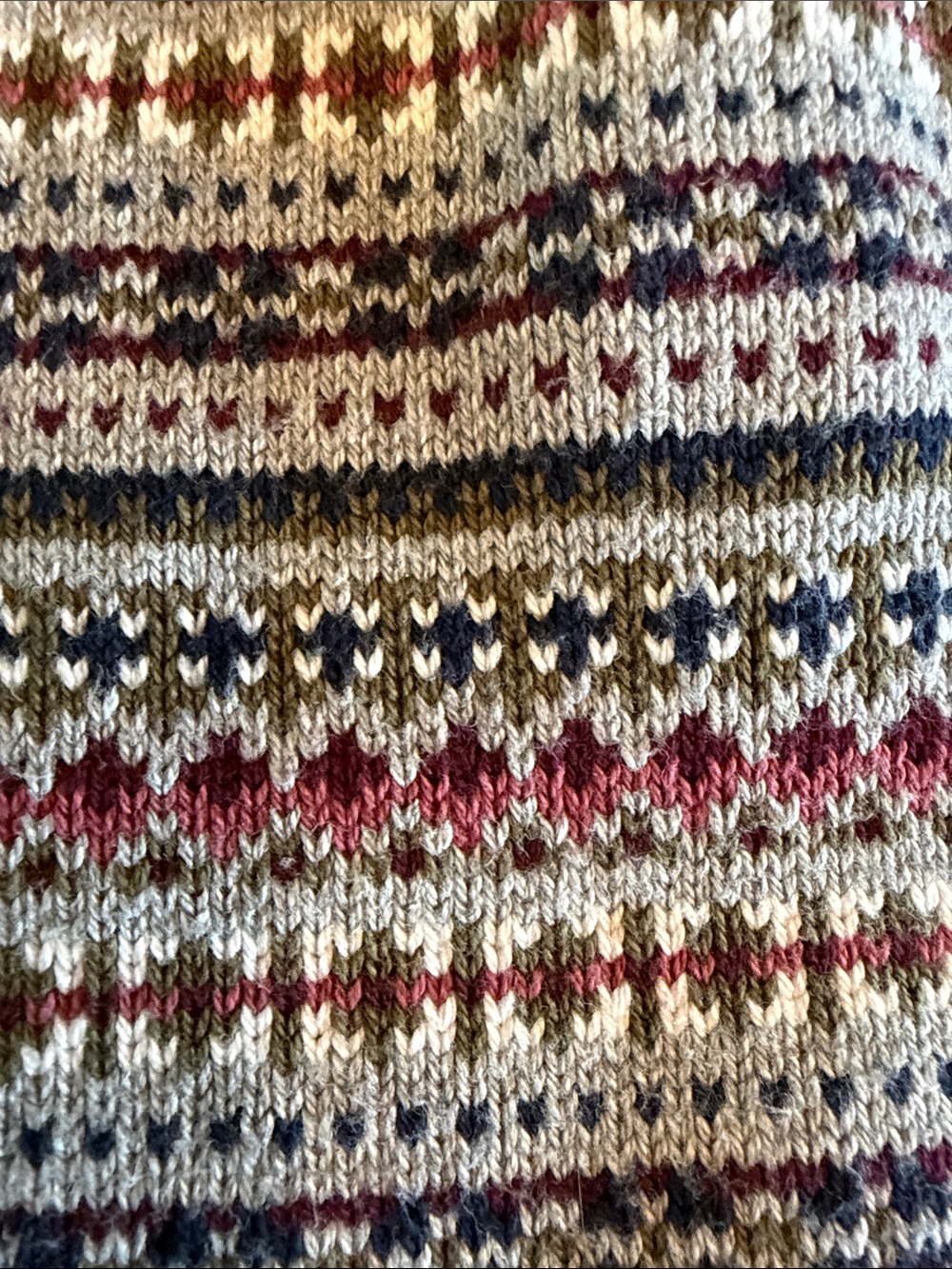 2 Kids Fair Isle Button Knit Sweater - Beige & Cream and Grey and Maroon - Picture 6 of 7
